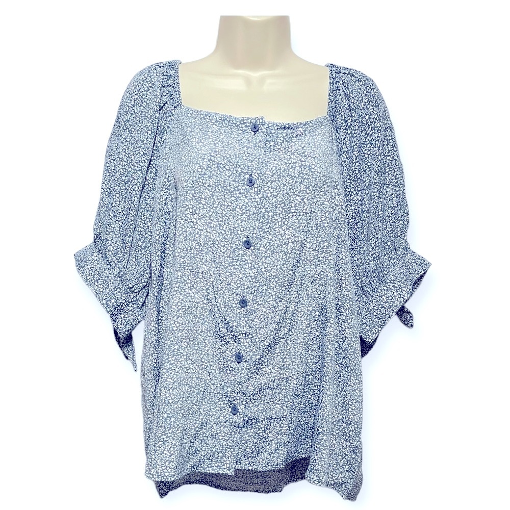 Women's Lauren Conrad Squareneck Puff Sleeve Top-Navy Fleuritte-NWT